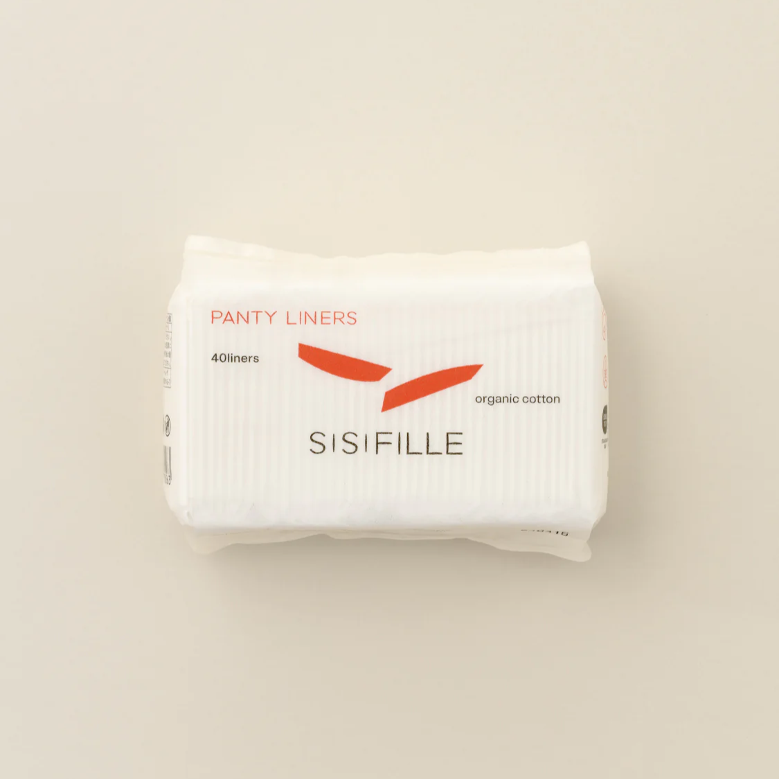 Pack of Sisifille panty liners on a beige background
