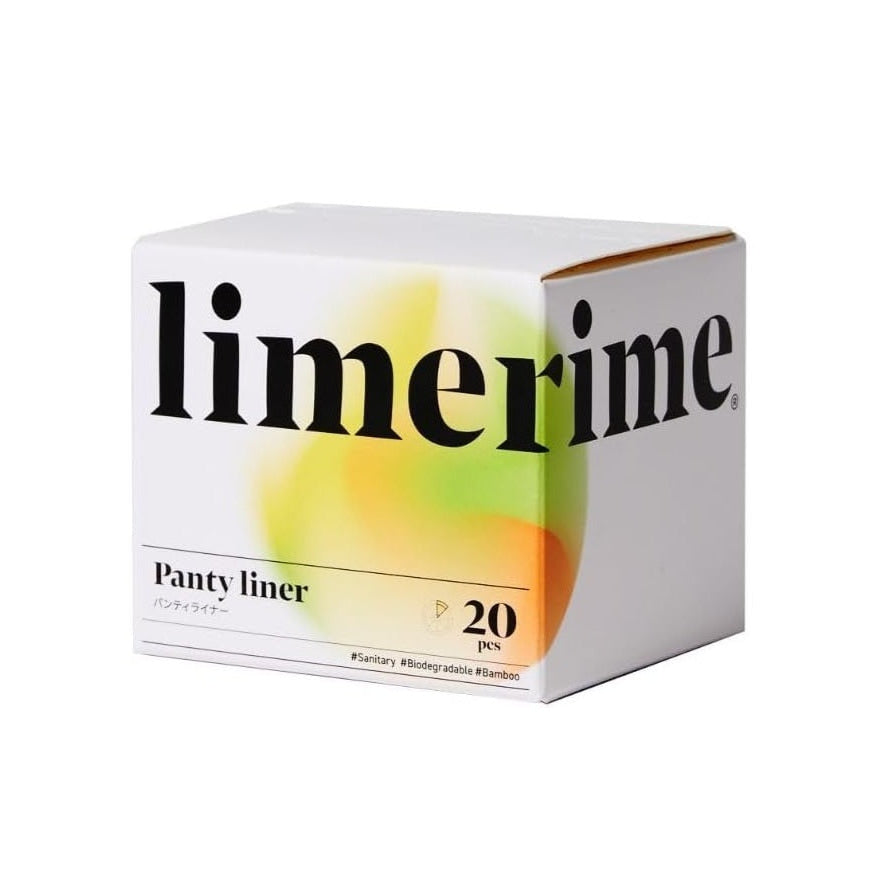 Box of limerime panty liners with colorful design on a white background