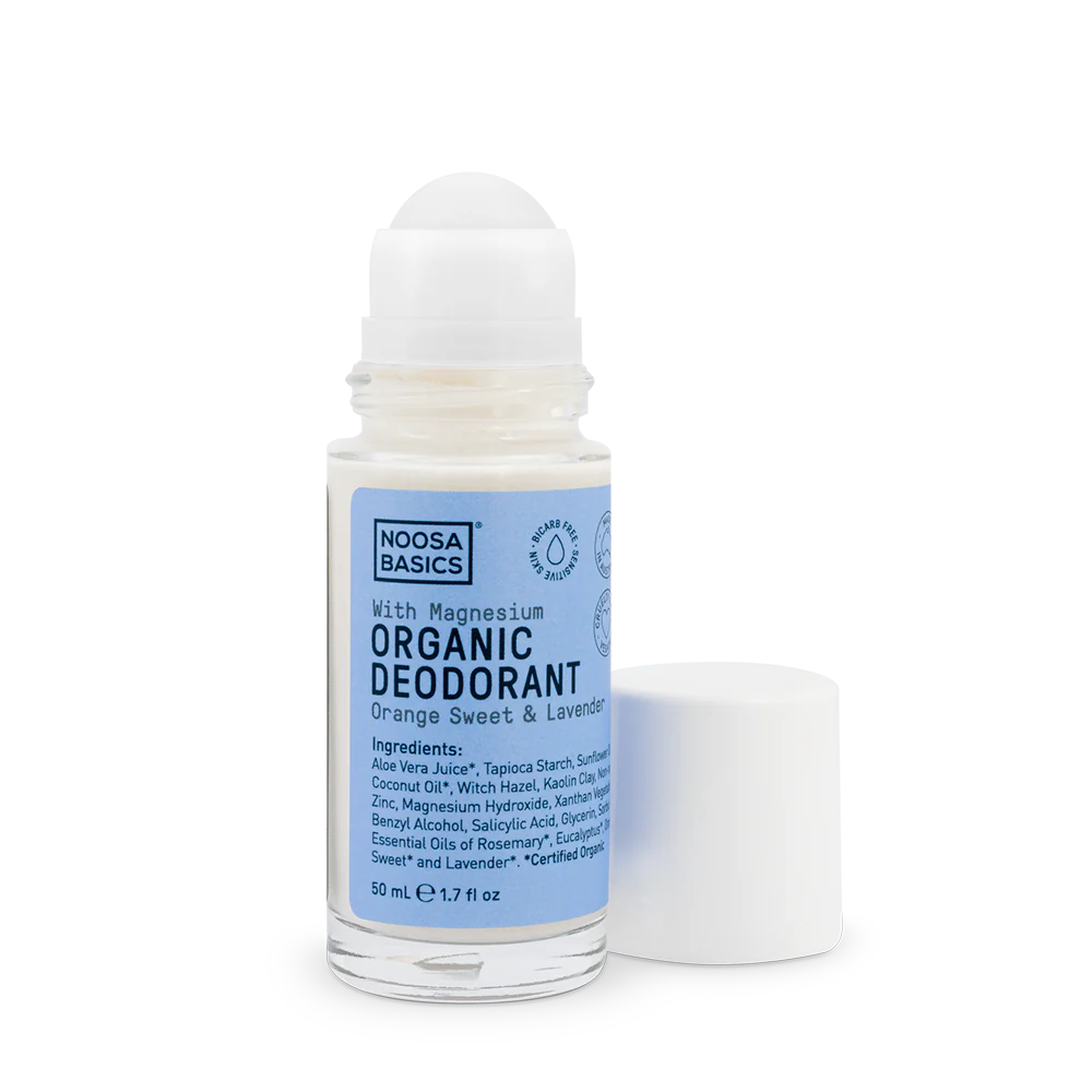 Noosa Basics Organic Deodorant Roll On Deodorant with Magnesium / Bi-Carb Free - Sweet Orange & Lavender (50g)